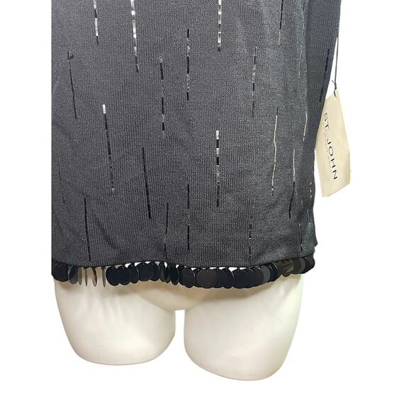 NWT St John Black Sequin Detail Hem Wool Blend Sleeveless Sweater Size 4 - Picture 3 of 5